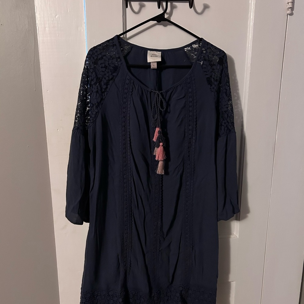 Knox Rose Navy Blue Dress with Pink Tassels